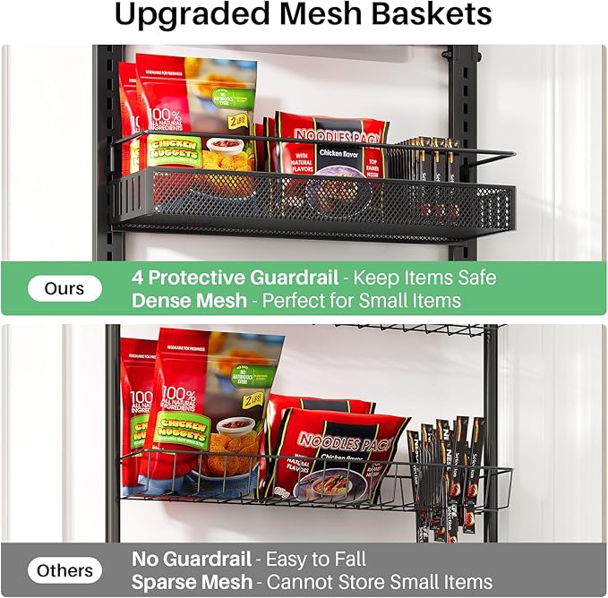 Over the Door Pantry Organizer - 8 Tier Adjustable Hanging Door Spice Rack, Large Capacity for Kitchen Pantry Storage (Black)