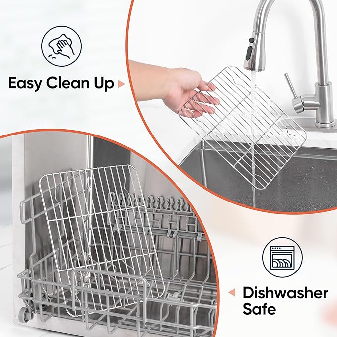 2 Pack Small Baking Cooling Racks, Homikit 9.7 * 7.5 Inch Stainless Steel Wire Rack for Cooking Roasting Grilling, Fit for Toaster Oven Pan, Non-toxic & Heavy-Duty