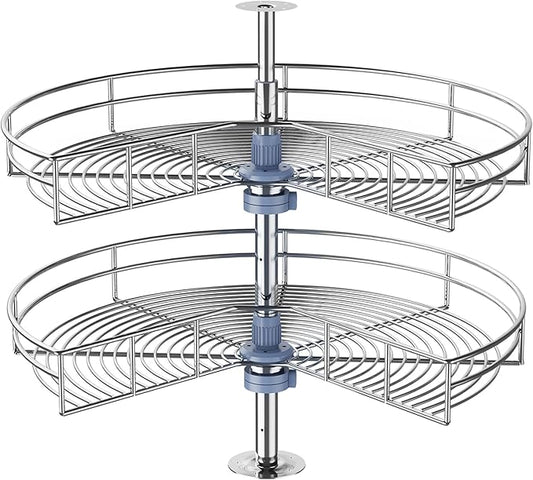 28" Corner Cabinet Lazy Susan Turntable, 270° Adjustable Height Chrome Replacement Shelves for Kitchen Corner Cabinet