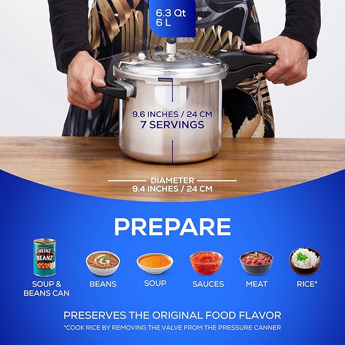 Universal (6.3 Quart / 6 Liter) Anti-Rust Ultra Pressure Cooker, Aluminum Pressure Cooker for 7 Servings, Even Heat Distribution, Diameter 9.4 inches, Height 9.6 inches