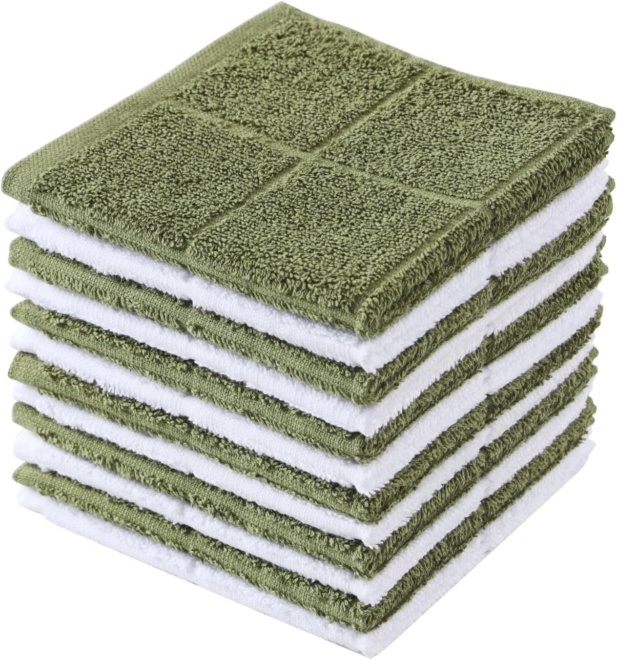 Glynniss Dishcloths Kitchen Highly Absorbent Dish Rags 100% Cotton Dish Cloths for Washing Dishes, Cleaning (Green White, 11x11)
