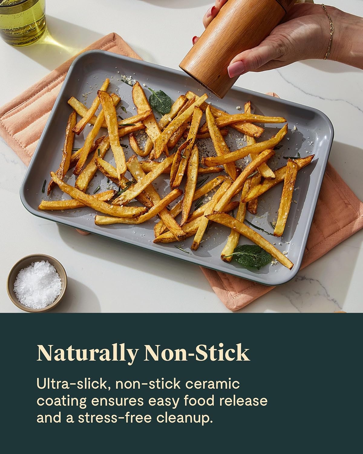 Caraway Non-Stick Ceramic Baking Sheet Trio - Naturally Slick Ceramic Coating - Non-Toxic, PTFE & PFOA Free - 18 x 13" Large, 15 x 10" Medium, & 9" x 13" Small - Perracotta