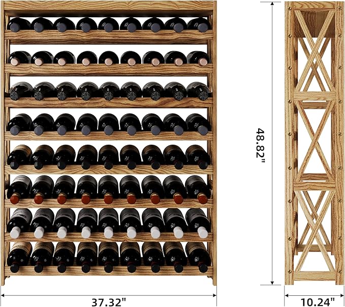 Solid Wood Wine Storage Racks with Tabletop, Free Standing Floor Wooden Wine Rack, Premium Wine Storage Rack Display and Organizing for Kitchen and Cellar 8 Tier 72 Bottles