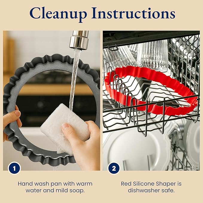 Patz&Patz Fluted Tart Pan 9 Inch Removable Bottom with Patented Silicone Crust Shaper | Nonstick Carbon Steel Quiche Baking Dish, Fruit Tart Molds for Baking, Quiche Pan & Pie Mold - PFOA & PTFE-Free