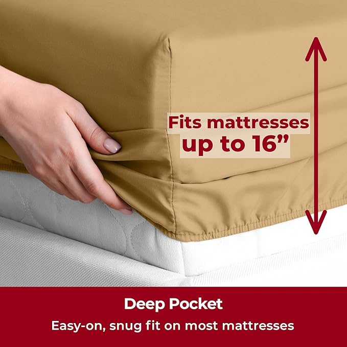 Mellanni Twin Sheets Set - 3 PC Iconic Collection Bedding - Hotel Luxury, Extra Soft, Cooling Bed Sheets - Wrinkle, Fade, Stain Resistant (Twin, Gold)