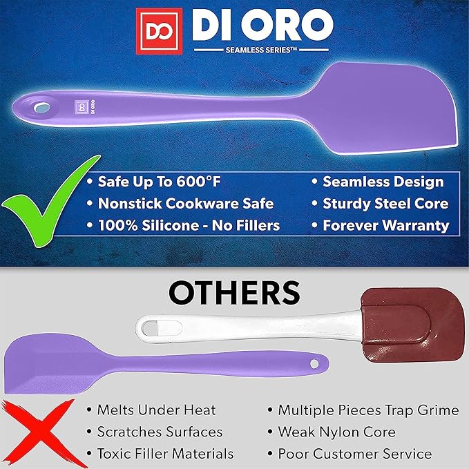 DI ORO Silicone Spatula Set - Rubber Kitchen Spatulas for Baking, Cooking, & Mixing - 600°F Heat-Resistant & BPA Free Silicone Scraper Spatulas for Nonstick Cookware - Dishwasher Safe (5pc, Lavender)
