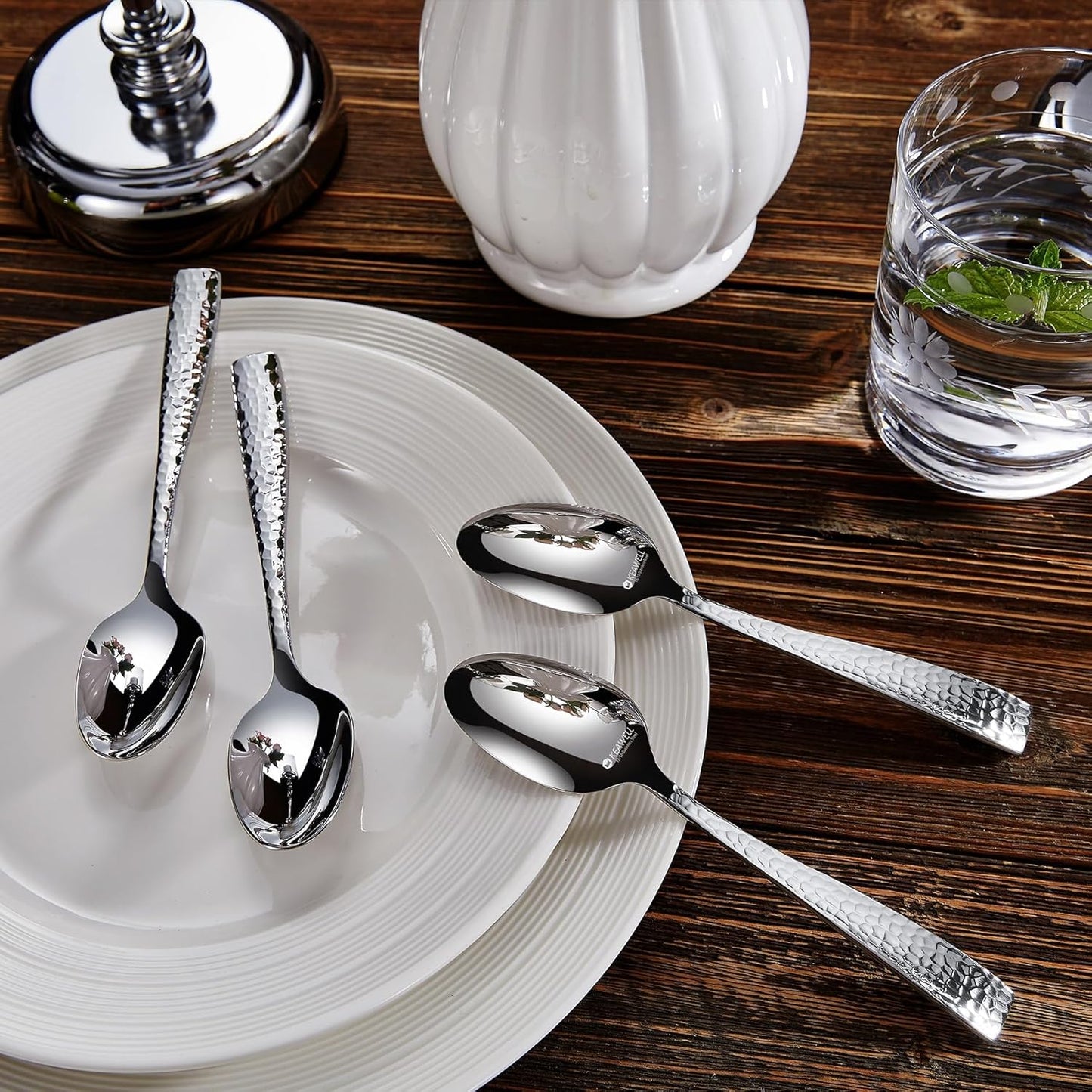 KEAWELL Premium 20/45/65 Piece Louis Hammered Silverware Set with Squared Edge, 18/10 Stainless Steel, Service for 4/8/12, Fine Flatware Set, Dishwasher Safe (65)