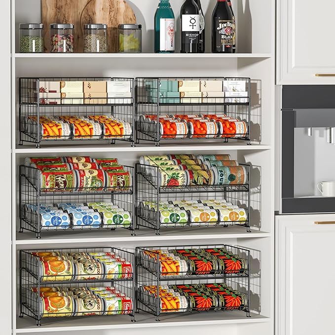 JKsmart Adjustable Can Rack Organizer, Stackable Can Storage for Kitchen Pantry Cabinet, 2-Tier Can Holders for Food, Multifunctional Can Dispenser for Snacks Soda-3 Pack
