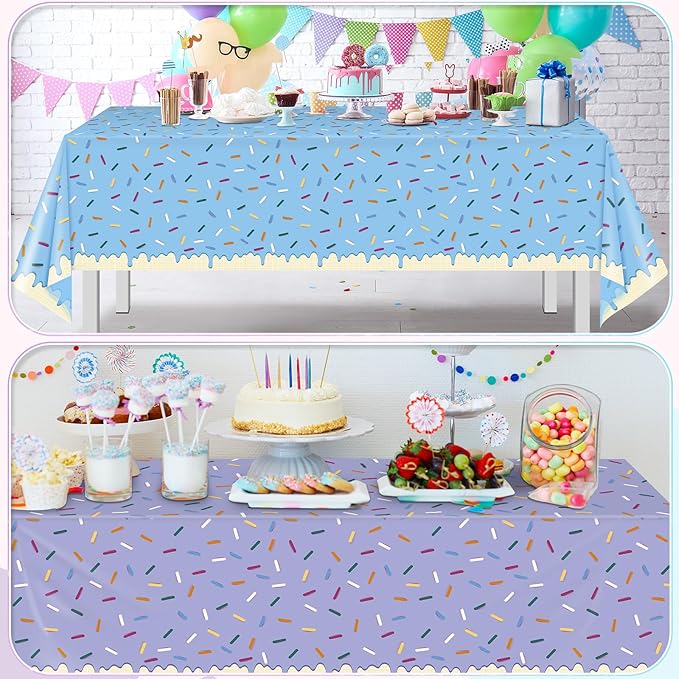 6pcs Sprinkle Ice Cream Party Decorations Tablecloths,Disposable Plastic Rectangle Table Covers for Baby Shower Sweet One Girl Birthday Donut Themed Party Supplies, 3 Color,54 X 108 Inch