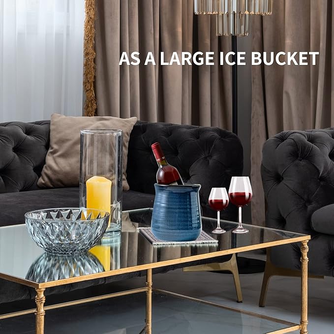 Hasense Large Utensil Holder Crock for Kitchen Counter, 7.1" Ceramic Cooking Utensil Organizer for Countertop, Farmhouse Vintage Utensil Caddy for Spatula Spoon, Rustic Home Table Decor, Blue