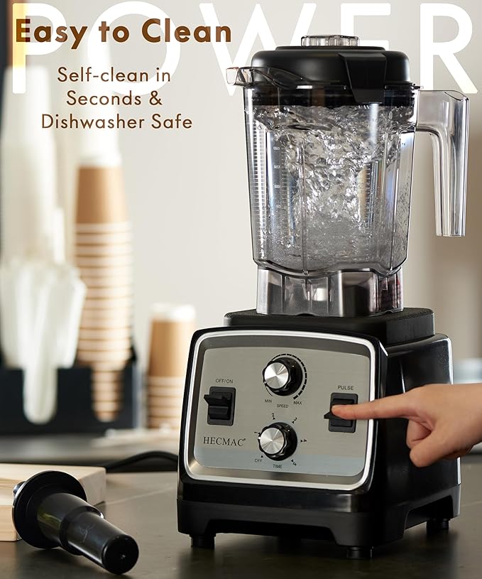 HECMAC 3-Peak HP Blender - 2200W Max/1400W Rated, 68oz BPA-Free Pitcher, Easy to Use, Self-Clean, Tamper - Smoothies, Ice Crush, Frozen Drinks, Food Prep - Home & Commercial, 110V