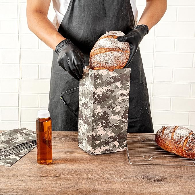 Restaurantware Bag Tek 8 LB Disposable Lunch Bags 100 Sturdy Take Out Bags - Flat Bottom Great For Restaurants Cafes And Bakeries Camouflage Paper Popcorn Bags Versatile For Grocery And More