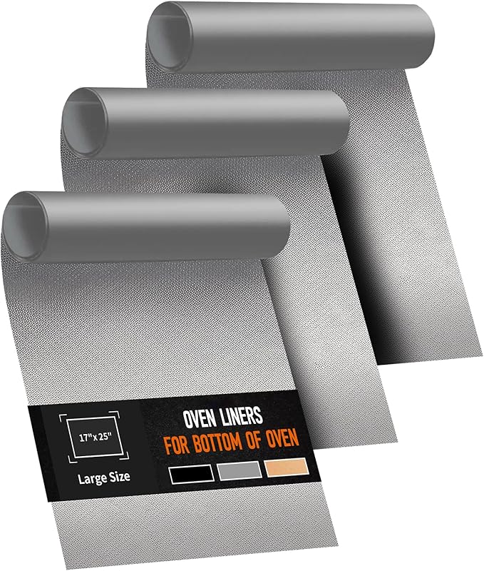 3 Pack Oven Liners for Bottom of Oven, 17x25" Large Heavy Duty Non-Stick Reusable Oven Mat for Electric, Gas, Toaster & Convection Ovens - BPA & PFOA Free, Dishwasher Safe, Kitchen Essentials, Silver