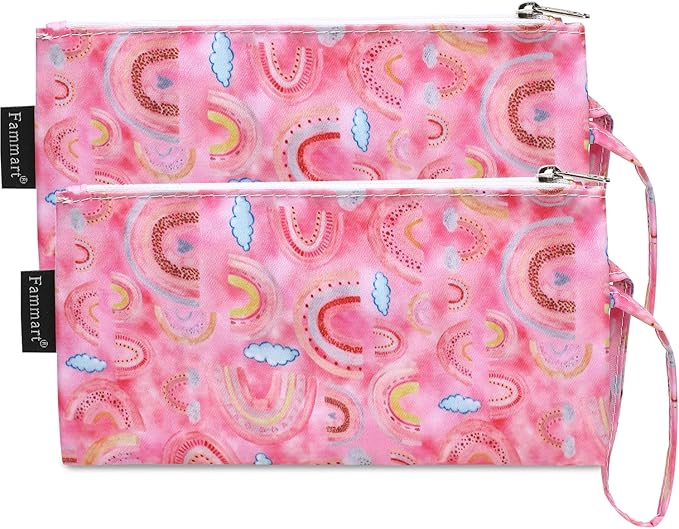 Reusable Sandwich Bag/Snack Bag for Kids & Adults, Dual Layer Lunch Bag with Handle, Washable, Food Safe, BPA Free (2-Pack, Rainbow)