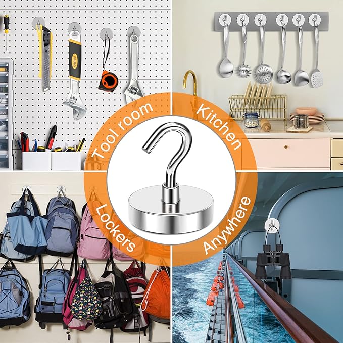 MIKEDE Strong Magnetic Hooks, 110Lbs Heavy Duty Magnetic Hooks for Cruise Cabin, Neodymium Earth Magnets with Hooks for Hanging, Super Metal Industrial Magnetic Hanger for Grill, Cruise, Storage