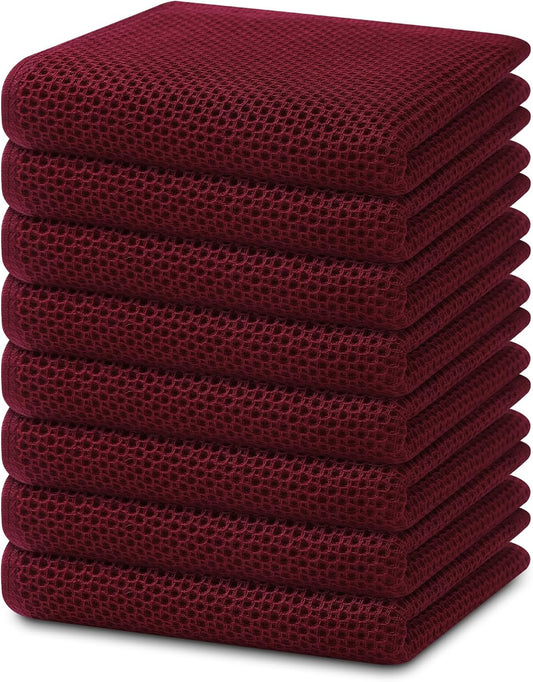 Homaxy 100% Cotton Waffle Weave Kitchen Dish Towels, Ultra Soft Absorbent Quick Drying Cleaning Towel, 13 x 28 Inches, 8-Pack, Burgundy