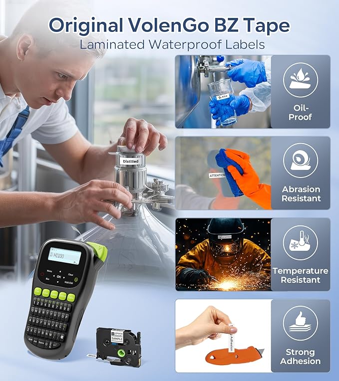 Label Maker Waterproof-Labels, Wire Cable Label Maker, Labeler Machine with Tapes Laminated, H1100 Handheld Labeling Maker with Backlit-LCD & One-Touch Key, Home Industrial Office Organization