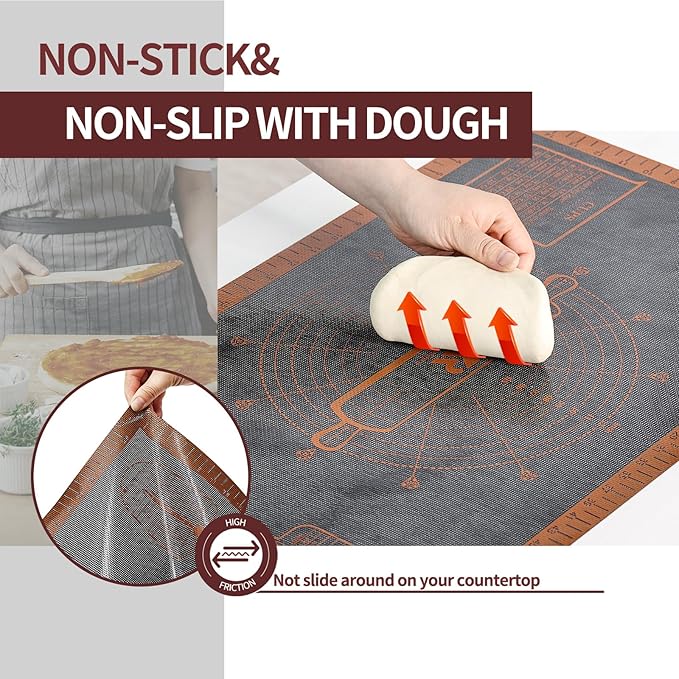 Silicone Pastry Mat Extra Large with Measurements 26''x16'' for Reusable,Non-slip Silicone Baking Mat, Counter, Dough Rolling, Oven Liner,Fondant/Pie Crust (Translucent_Orange, 16''W x 26''L)