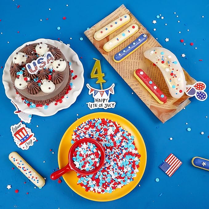 4th of July Sprinkles, Red White and Blue Sprinkle, Patriotic Sprinkles for Cake Decorating, Edible Nonpareils, Perfect for Baking, Cupcake Decorations, Ice Cream Toppings, 150g/5.29oz