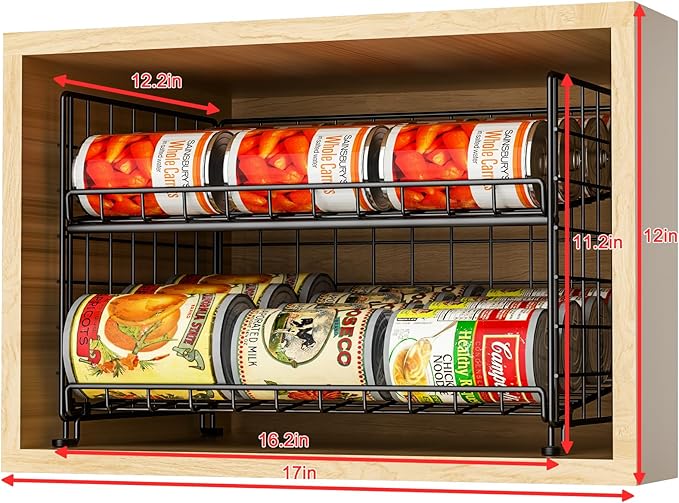 JKsmart 2-Pack Stackable Can Rack Organizer, Can Storage for Kitchen Pantry Cabinet, Can Holders for Food, Multifunctional Can Dispenser for Snacks Soda