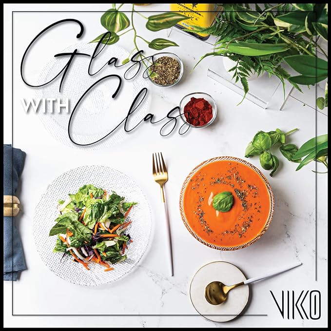 Vikko Elegant Textured Glass Salad Bowls, Set of 4, 6.5 Inch, Stackable, Dishwasher Safe