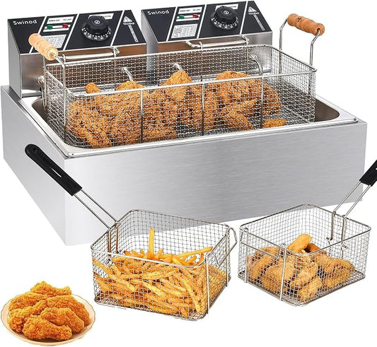 Commercial Deep Fryer with Basket for Restaurant or Home Use, 3400W 12.7QT Detachable Large Capacity Stainless Steel Countertop Electric Oil Fryer with Temperature Control