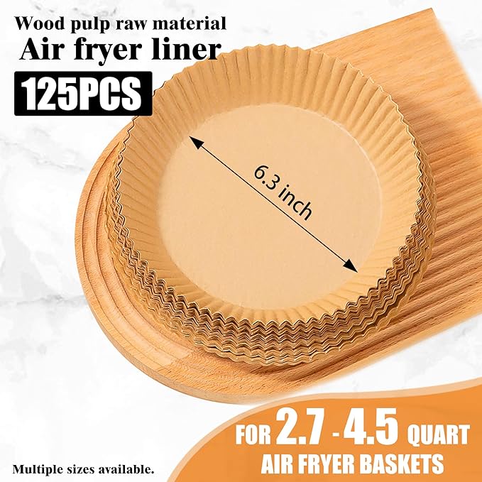 Air Fryer Disposable Paper Liners for Ninja AF101, 125 Pcs Round Parchment Cooking Liner for Airfryer, Microwave Oven, Frying Pan, 6.3 Inch Oil-proof Filters Sheets for 2 3 4 4.5 Qt Baking Basket