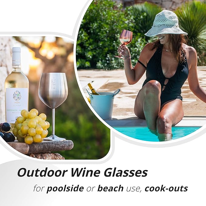 Gusto Nostro Stainless Steel Wine Glass - 18 oz - Cute, Unbreakable Wine Glasses for Travel, Camping and Pool - Fancy, Unique and Cool Portable Metal Wine Glass for Outdoor Events, Picnics (Set of 4)