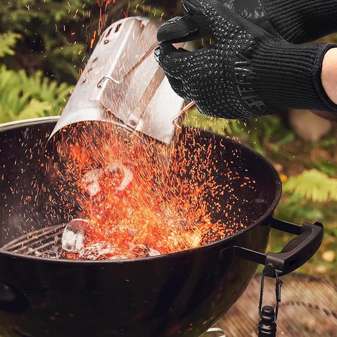 BBQ Gloves, Oven Gloves, 1472°F Extreme Heat Resistant Barbecue Gloves, Silicone Non-Slip Oven Mitts, Kitchen Gloves for Cooking, Grilling, and Baking (Black)