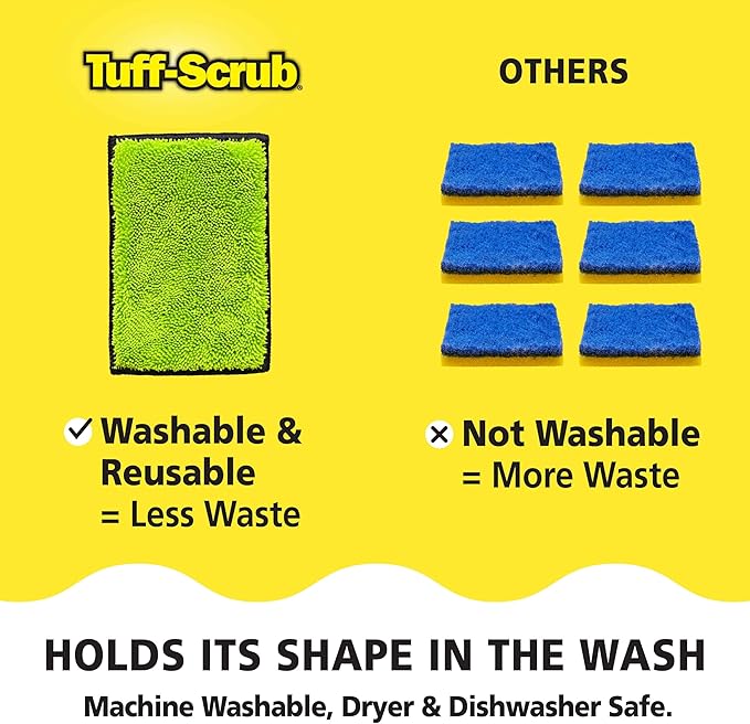 Fresh Tuff-Scrub, Large, 6-Pack Scrub-N-Wipe Sponge Cloth with Silvadur Antimicrobial for Odor Control, Microfiber, Multi-Surface, Non-Scratch, Dual-Sided, Machine Washable, Durable Kitchen Sponge