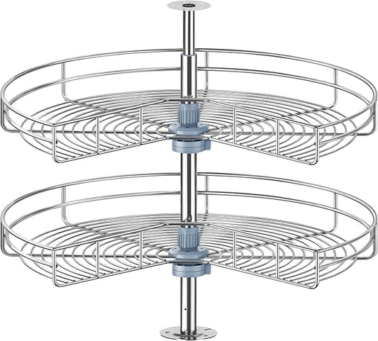 32" Kidney Lazy Susan for Corner Cabinet, Lazy Susan Replacement Shelves Turntable for Cabinet,Chrome Rotating Storage Rack for Corner Cabinet Organizer (Cannot be Door-Mounted)