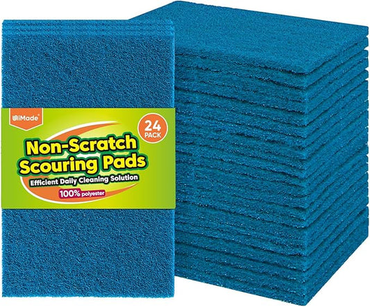Non-Scratch Scouring Pads, 24Pcs Household Scour Pads for Kitchen, Garage and Outdoors, Reusable Dish Scrubber Pads for Pan and Metal Grill - Blue