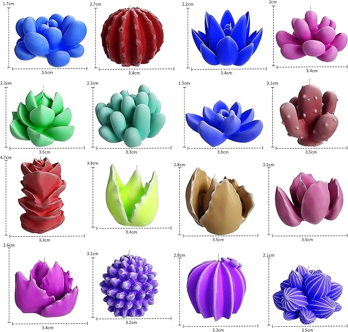 Succulent Candle Mold 16 Pcs - Resin Casting Mold for Jewelry, Clay, and Candle Making - 3D Silicone Craft Supplies