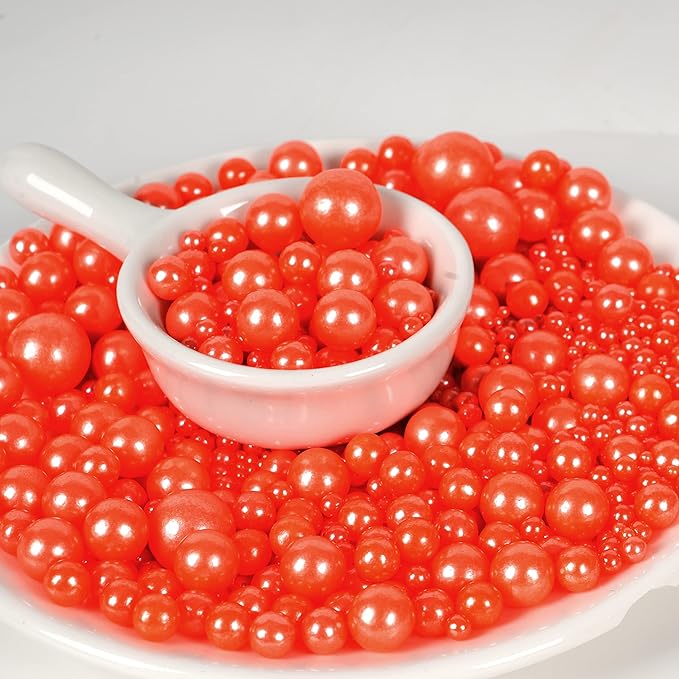 Kasvan Orange Pearl Sugar Sprinkles - Edible Candy Pearls 130g/4.58 Oz, Mix Size, Baking Cake Decorations, Ice Cream Toppings and Cookie Decorating, Wedding Party Chirstmas Supplies