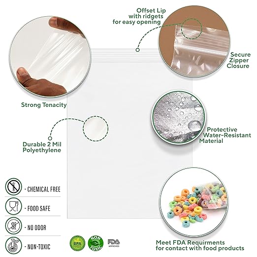 GPI Case of 1000, 12" X 15" Clear Plastic Reclosable Zip Bags- Bulk 2 Mil Thick Strong & Durable Poly Baggies with Resealable Zip Top Lock for Travel, Storage, Packaging & Shipping.