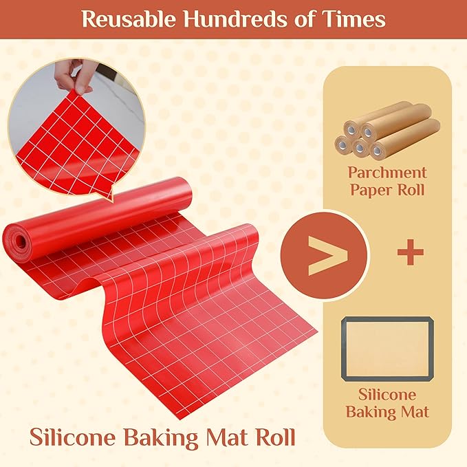 Silicone Baking Mat, 12 IN x 10 FT Free Cutting Baking Sheet,Non-Stick Reusable Dough & Pastry Mat,Non-Slip Silicone Mat Roll for Air Fryer Liner,Freeze Dryer,Oven Baking Pan,Kitchen Counter
