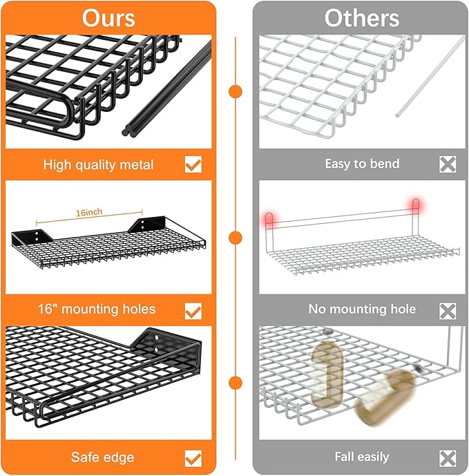 WALMANN 2 Pack Garage Wall Shelf, 23.5" x 12" Wall Mounted Storage Shelves for Garage, Closet, Laundry Room, Heavy Duty Wall Shelving, Holds Up to 65 Lbs(Black)