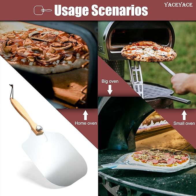 Metal Pizza Paddle, 12-inch Metal Pizza Turning Peel, Aluminum Pizza Spatula Paddle with Foldable Wooden Handle