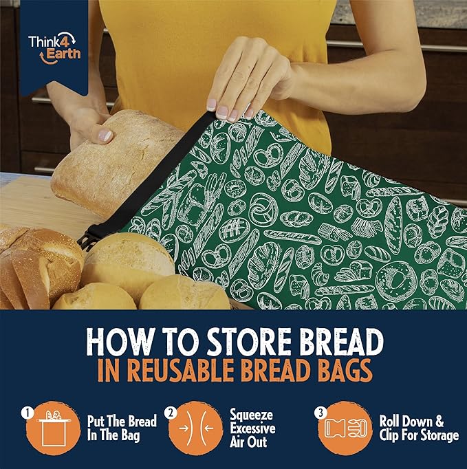 THINK4EARTH® Premium Brown Reusable Bread Bags for Homemade Bread – Durable & Washable (2 Pack)