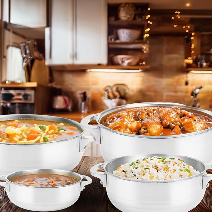 Alpine Cuisine 8-Piece Nonstick Aluminum Caldero Set for Stews, Soups & Rice | 2, 3.5, 7, 13 Qt, Silver