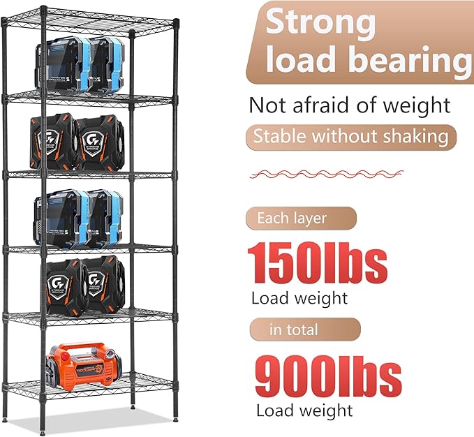 FDW 6 Tier Wire Shelving Units Adjustable Metal Storage Rack 23L x 13W x 59H NSF Pantry Shelves Kitchen Organization Shelf for Kitchen Garage Small Places Commercial,Black