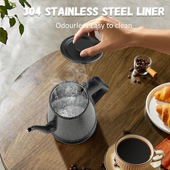 1l Electric Kettle 1000w, Quick Heat-Up In 3 Min, Black Stainless Steel Kettle With Star Design (Bpa-Free), Automatic Shut-Off, Compact For Office/Travel/Kitchen