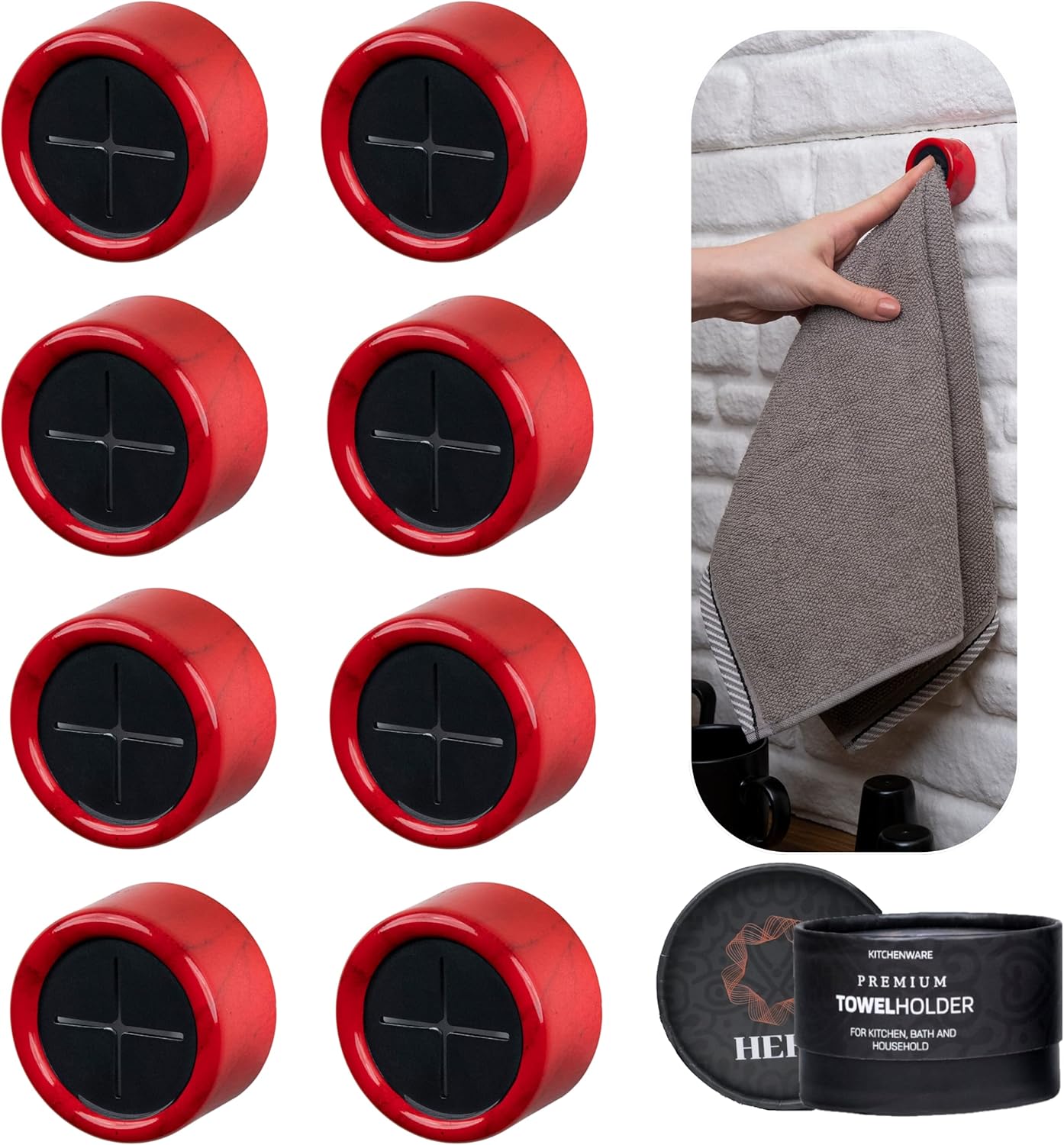 HEFA Towel Hooks, Towel Holder, Dish Towel Holder, Kitchen Organization, Kitchen Towel Hook, Kitchen Towel Holder, Hand Towel Holder, Kitchen Gadgets 8 Pack Eco, Fire Red