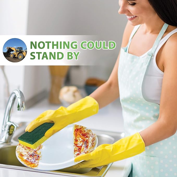 SCRUBIT Heavy Duty Scrub Sponges - Dishwashing Sponge Along with A Tough Scouring Pad - Ideal for Cleaning Kitchen, Dishes, Bathroom - Yellow - 24 Dish sponges