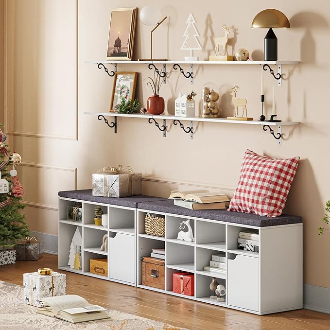 DINZI LVJ Long Wall Shelves, 23.6 Inch Large Floating Shelves Set of 2, Wide Display Shelf Wall Mounted with Brackets, Easy Hanging for Living Room, Toilet, Office, Bedroom, White