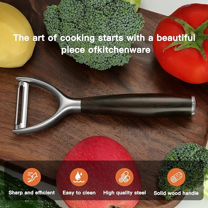 Premium Y Type 304 Stainless Steel Multifunctional Kitchen Peeler Real Wood Handle Ultra Sharp Blade Vegetable Potato Apple（Agarwood）