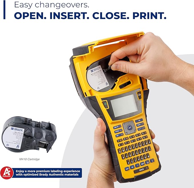 Brady M410 Handheld Portable Industrial Label Printer, 1" Wide Labels, Single Color Thermal Printing, for DataCom, Electrical, and Laboratory, Yellow/Black, 11.5" H x 6" W x 3.5" D