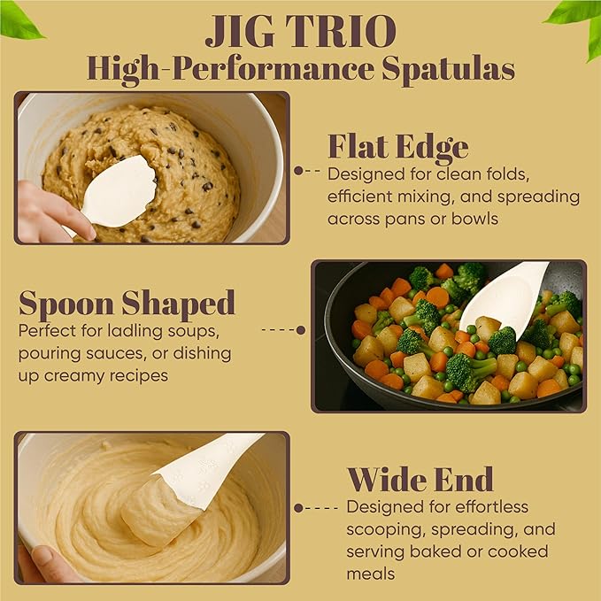 JIG TRIO 3-Piece Double-Headed Silicone Spatula Set – White – Heat-Resistant Baking & Cooking Tools – BPA-Free, Non-Stick Safe, Dishwasher Friendly, Giftable Set