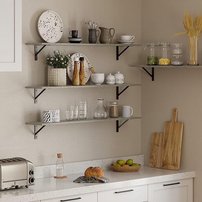 DINZI LVJ Long Wall Shelves, 55.1Inch Wall Mounted Shelves Set of 2, Extra Large Floating Storage Ledges with Sturdy Metal Brackets for Living Room, Bathroom, Bedroom, Kitchen, Gray Wash