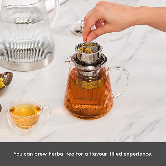 Karaca Keops Turkish Teapot with Infuser and Lid (450 ml Tea Pot & 1500 ml Induction Kettle) - Borosilicate Glass Teapot Set for Stovetops - Clear Tea Maker with 10-15 Cups Capacity